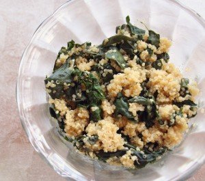 Quinoa and Kale With Braggs, garlic powder and veggies stock, yum!