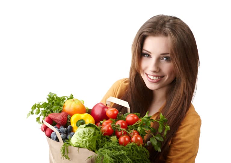 woman with fruits and veggies